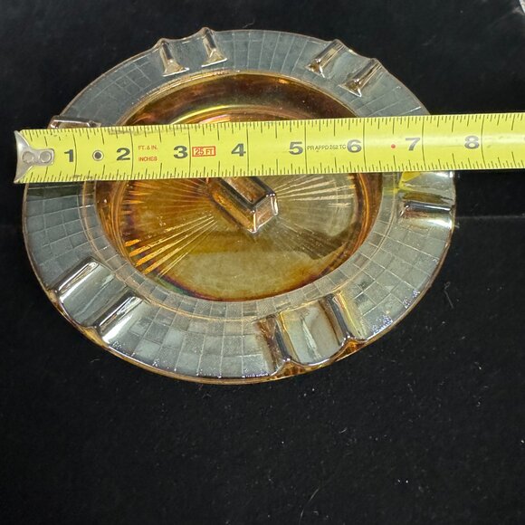 MARIGOLD CARNIVAL GLASS ASHTRAY w/ Matchbook Holder STARBURST smoking - J1308 - Picture 7 of 8